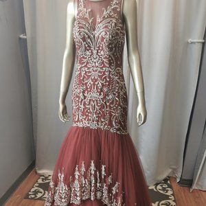 Size 10 burgundy/gold mermaid prom dress